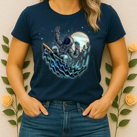 Cool Space Astronaut Surfing the Galaxy Womens T-Shirt