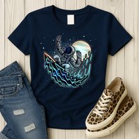 Cool Space Astronaut Surfing the Galaxy Womens T-Shirt
