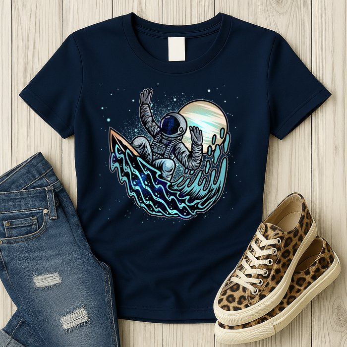 Cool Space Astronaut Surfing the Galaxy Womens T-Shirt
