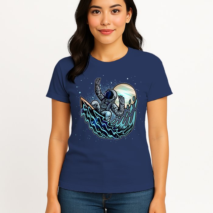 Cool Space Astronaut Surfing the Galaxy Womens T-Shirt