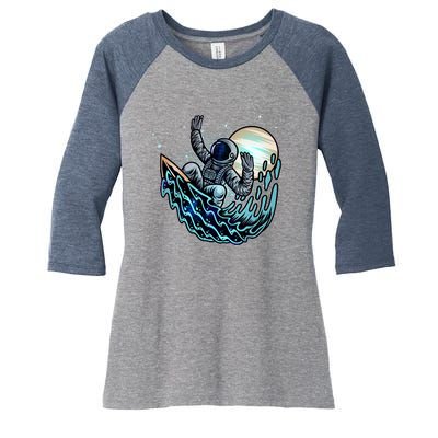 Cool Space Astronaut Surfing the Galaxy Women's Tri-Blend 3/4-Sleeve Raglan Shirt