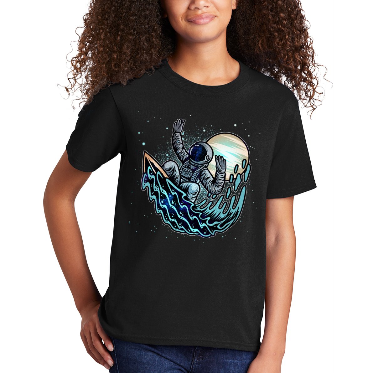 Cool Space Astronaut Surfing the Galaxy Kids T-Shirt