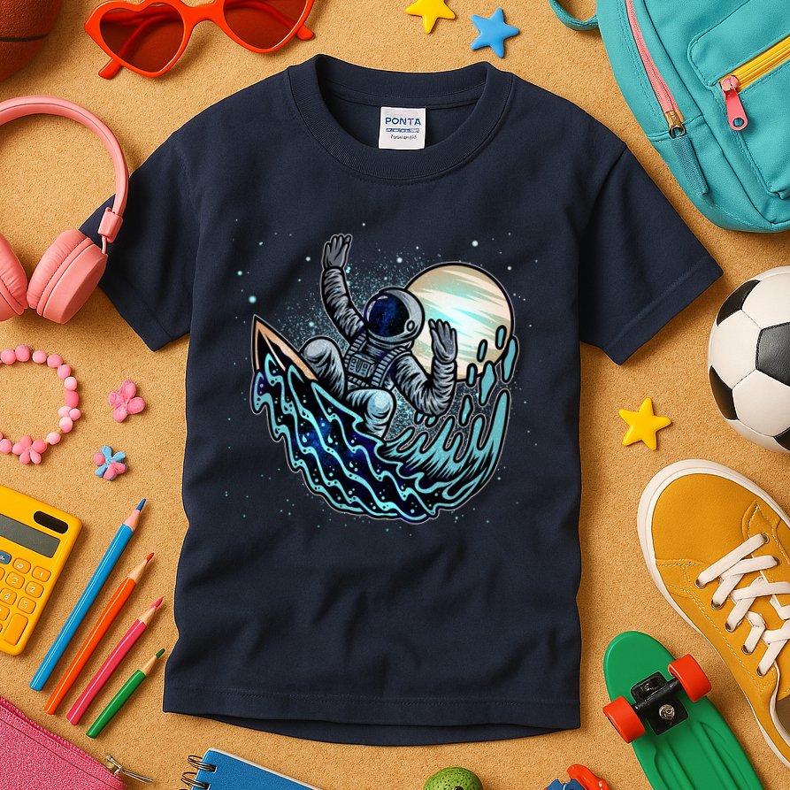 Cool Space Astronaut Surfing the Galaxy Kids T-Shirt