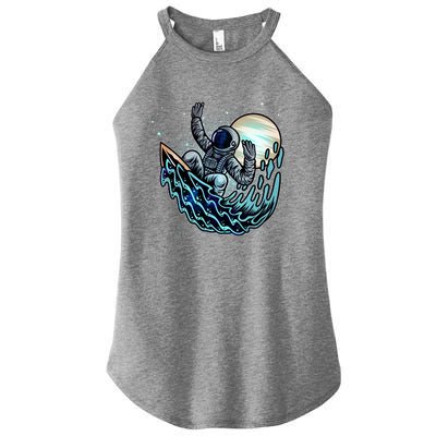 Cool Space Astronaut Surfing the Galaxy Women’s Perfect Tri Rocker Tank