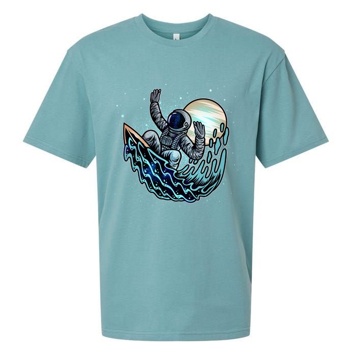 Cool Space Astronaut Surfing the Galaxy Sueded Cloud Jersey T-Shirt