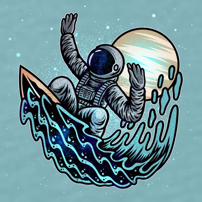 Cool Space Astronaut Surfing the Galaxy Sueded Cloud Jersey T-Shirt