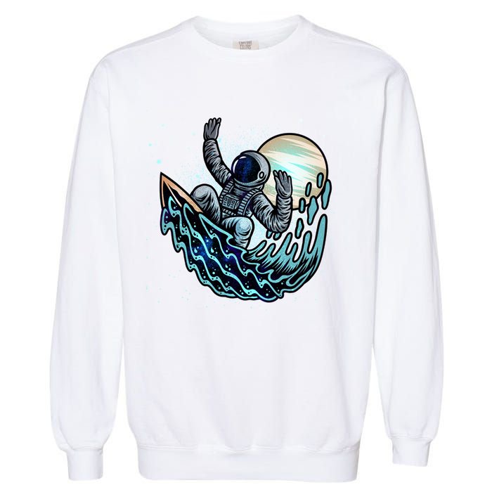 Cool Space Astronaut Surfing the Galaxy Garment-Dyed Sweatshirt