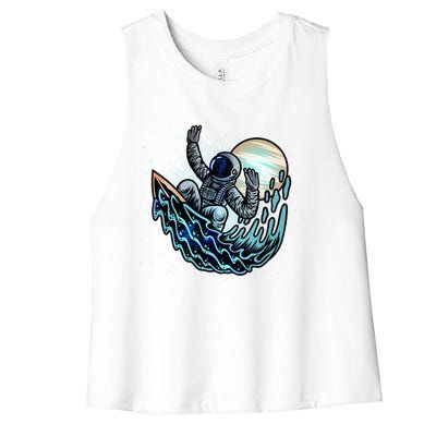 Cool Space Astronaut Surfing the Galaxy Women's Racerback Cropped Tank