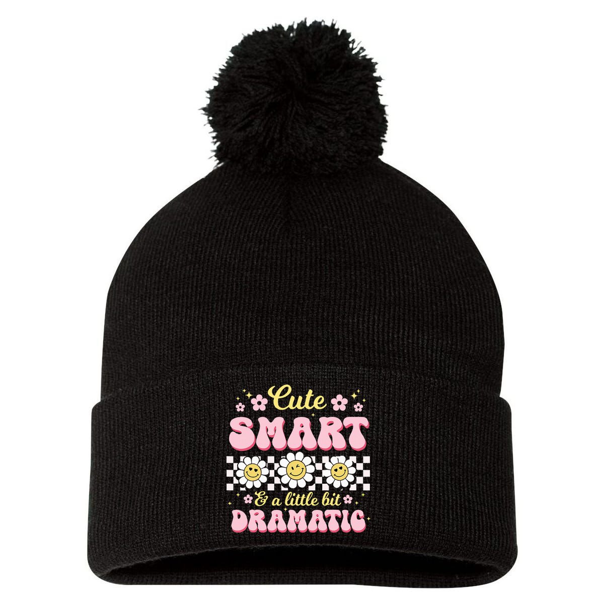 Cute Smart And A Little Bit Dramatic Retro  Pom Pom 12in Knit Beanie