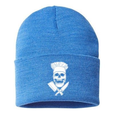 Chef Skull And Crossbones Knives Funny Culinary Chef Gift Sustainable Knit Beanie