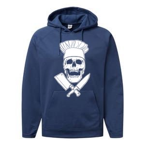 Chef Skull And Crossbones Knives Funny Culinary Chef Gift Performance Fleece Hoodie