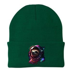 cute Sloth Astronaut in Space Suit Colorful Cosmos Knit Cap Winter Beanie