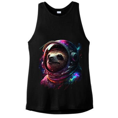 cute Sloth Astronaut in Space Suit Colorful Cosmos Ladies PosiCharge Tri-Blend Wicking Tank