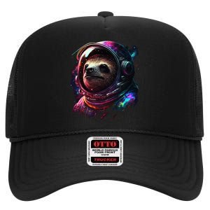 cute Sloth Astronaut in Space Suit Colorful Cosmos High Crown Mesh Back Trucker Hat