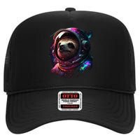 cute Sloth Astronaut in Space Suit Colorful Cosmos High Crown Mesh Back Trucker Hat