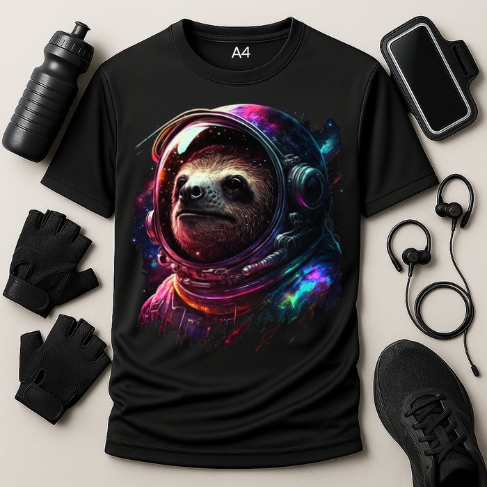 cute Sloth Astronaut in Space Suit Colorful Cosmos Performance Shirt