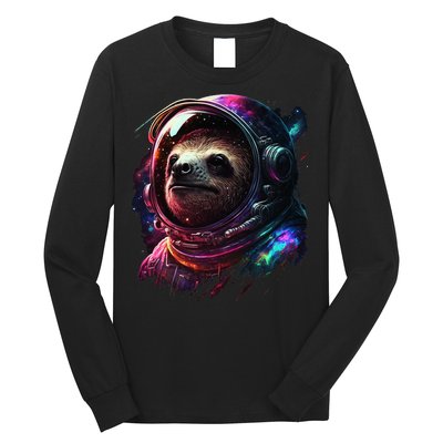cute Sloth Astronaut in Space Suit Colorful Cosmos Long Sleeve Shirt