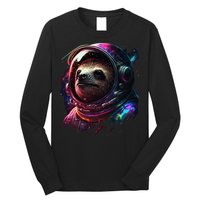 cute Sloth Astronaut in Space Suit Colorful Cosmos Long Sleeve Shirt