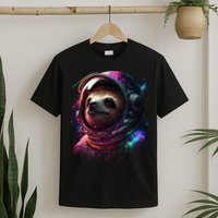 cute Sloth Astronaut in Space Suit Colorful Cosmos T-Shirt