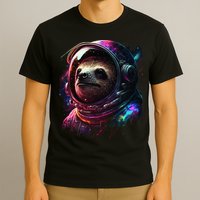 cute Sloth Astronaut in Space Suit Colorful Cosmos T-Shirt