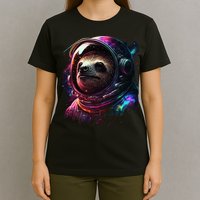 cute Sloth Astronaut in Space Suit Colorful Cosmos T-Shirt