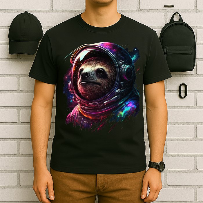 cute Sloth Astronaut in Space Suit Colorful Cosmos T-Shirt