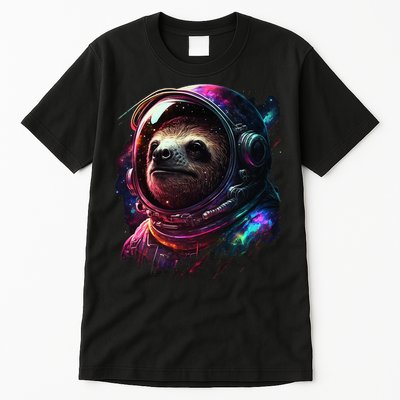 cute Sloth Astronaut in Space Suit Colorful Cosmos Tall T-Shirt