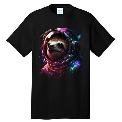 cute Sloth Astronaut in Space Suit Colorful Cosmos Tall T-Shirt