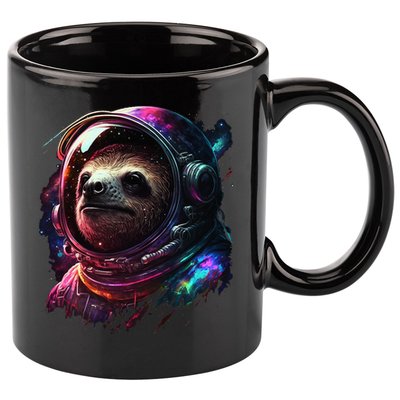cute Sloth Astronaut in Space Suit Colorful Cosmos 11oz C Handle Ceramic Mug