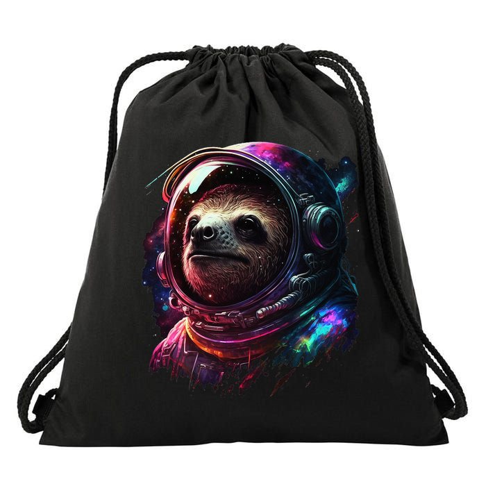 cute Sloth Astronaut in Space Suit Colorful Cosmos Drawstring Bag