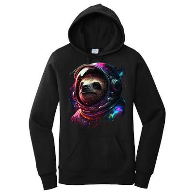 cute Sloth Astronaut in Space Suit Colorful Cosmos Women's Pullover Hoodie