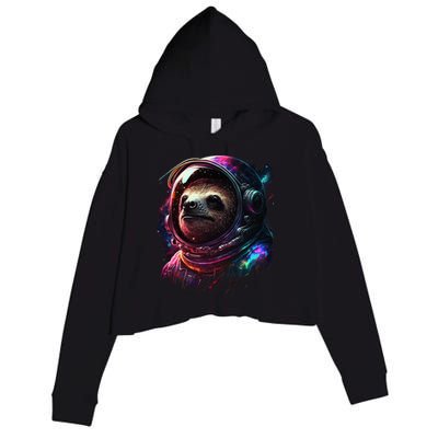 cute Sloth Astronaut in Space Suit Colorful Cosmos Crop Fleece Hoodie