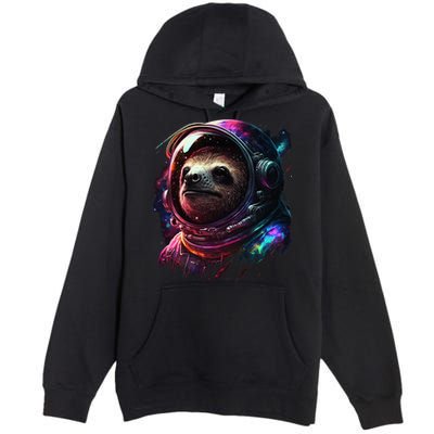 cute Sloth Astronaut in Space Suit Colorful Cosmos Premium Pullover Hoodie