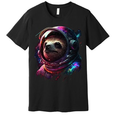 cute Sloth Astronaut in Space Suit Colorful Cosmos Premium T-Shirt
