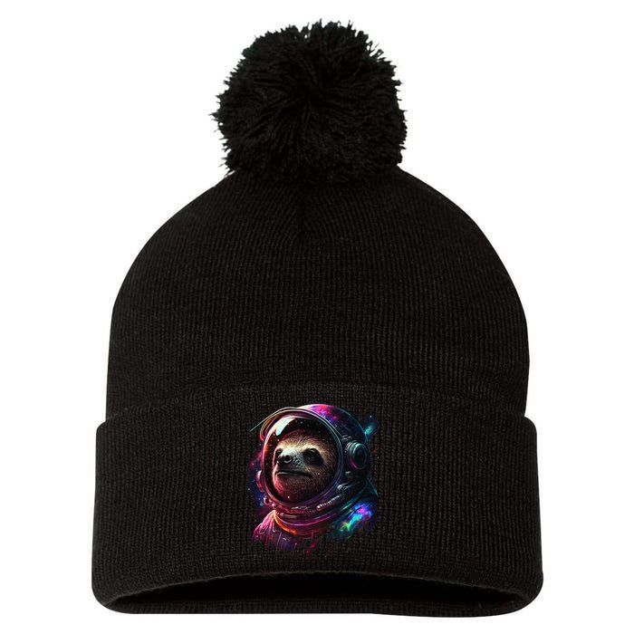 cute Sloth Astronaut in Space Suit Colorful Cosmos Pom Pom 12in Knit Beanie