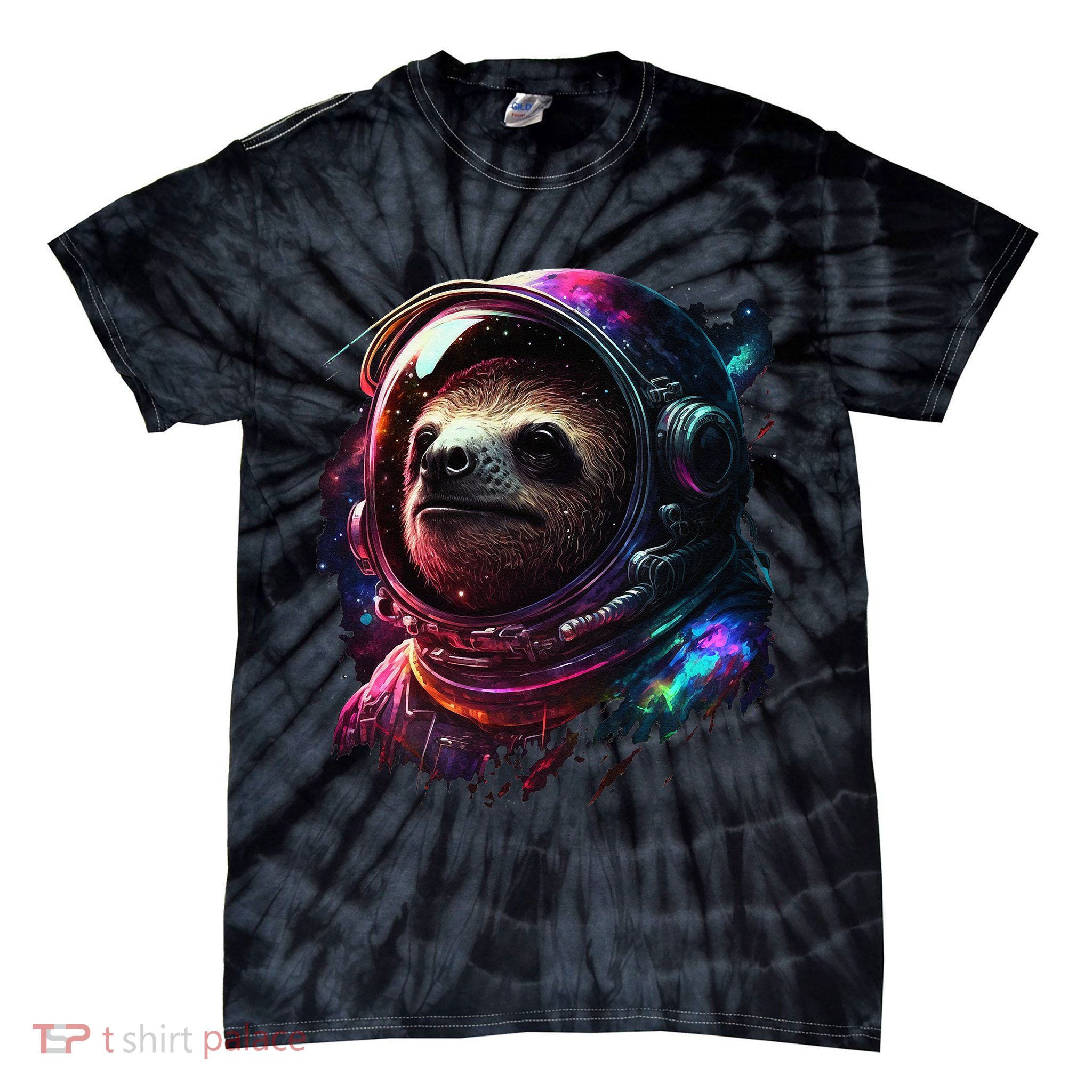 cute Sloth Astronaut in Space Suit Colorful Cosmos Tie-Dye T-Shirt