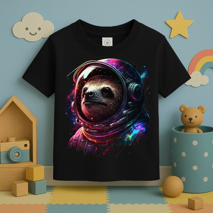 cute Sloth Astronaut in Space Suit Colorful Cosmos Toddler T-Shirt