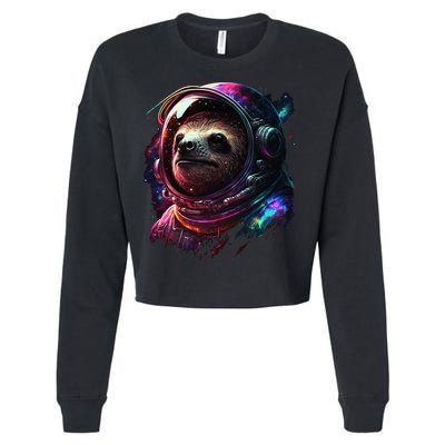 cute Sloth Astronaut in Space Suit Colorful Cosmos Cropped Pullover Crew