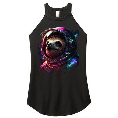 cute Sloth Astronaut in Space Suit Colorful Cosmos Women's Perfect Tri Rocker Tank
