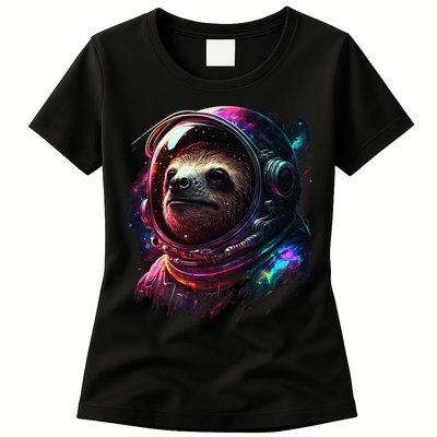 cute Sloth Astronaut in Space Suit Colorful Cosmos Womens T-Shirt