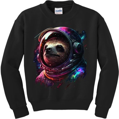 cute Sloth Astronaut in Space Suit Colorful Cosmos Kids Sweatshirt
