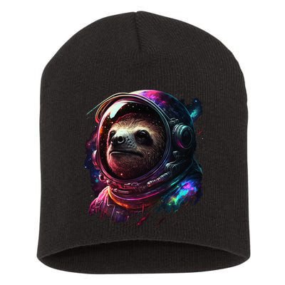 cute Sloth Astronaut in Space Suit Colorful Cosmos Short Acrylic Beanie