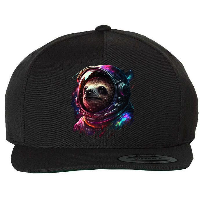 cute Sloth Astronaut in Space Suit Colorful Cosmos Wool Snapback Cap