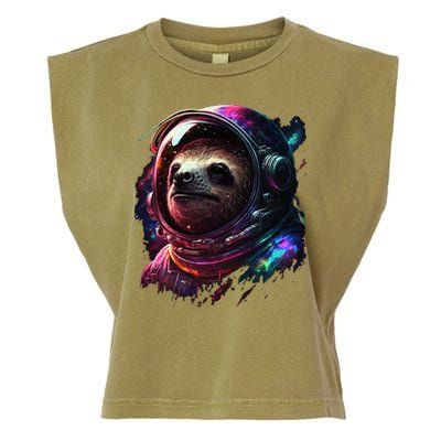 cute Sloth Astronaut in Space Suit Colorful Cosmos Garment-Dyed Women's Muscle Tee