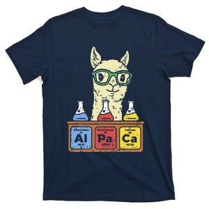 Cool science alpaca with glasses in front of periodic table T-Shirt