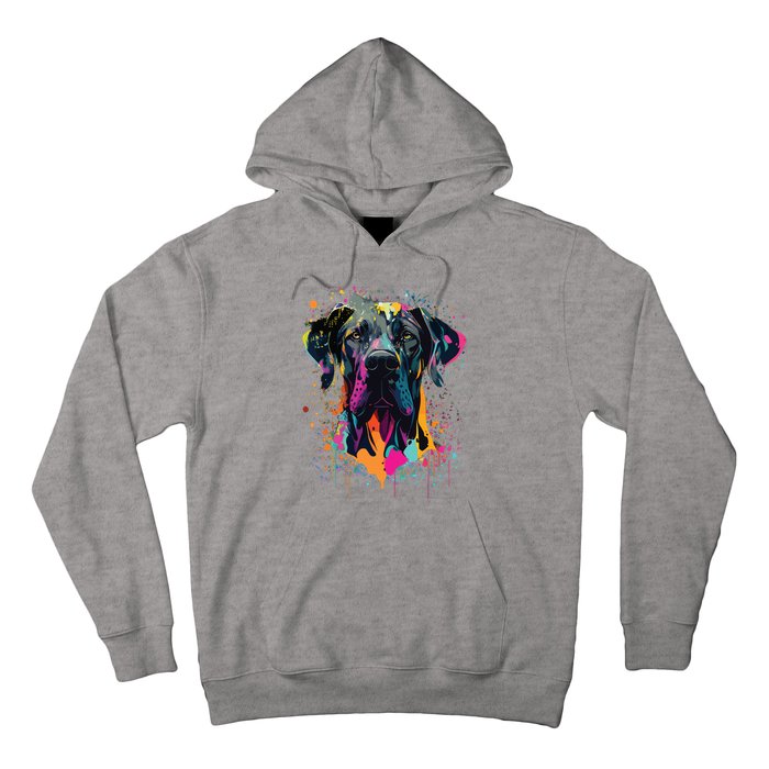 Colorful Splash Art Great Dane Portrait Puppy Owner Hoodie