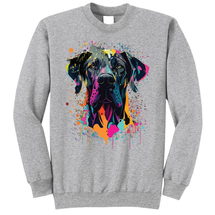 Colorful Splash Art Great Dane Portrait Puppy Owner Sweatshirt