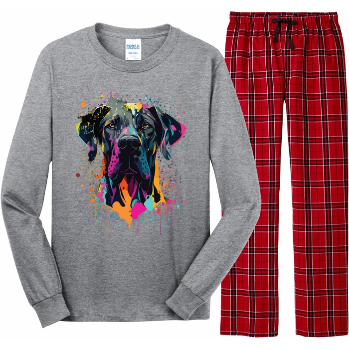 Colorful Splash Art Great Dane Portrait Puppy Owner Long Sleeve Pajama Set