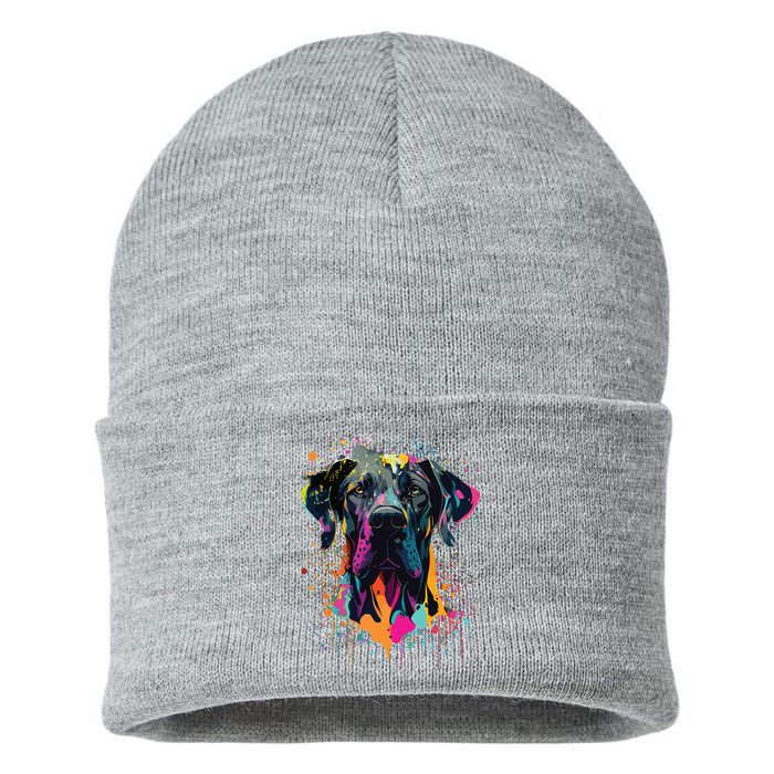 Colorful Splash Art Great Dane Portrait Puppy Owner Sustainable Knit Beanie