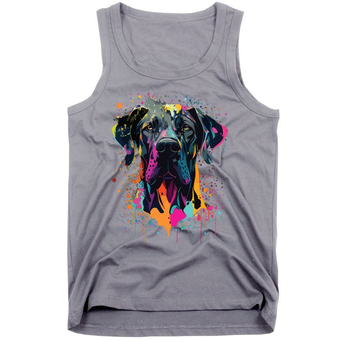 Colorful Splash Art Great Dane Portrait Puppy Owner Tank Top